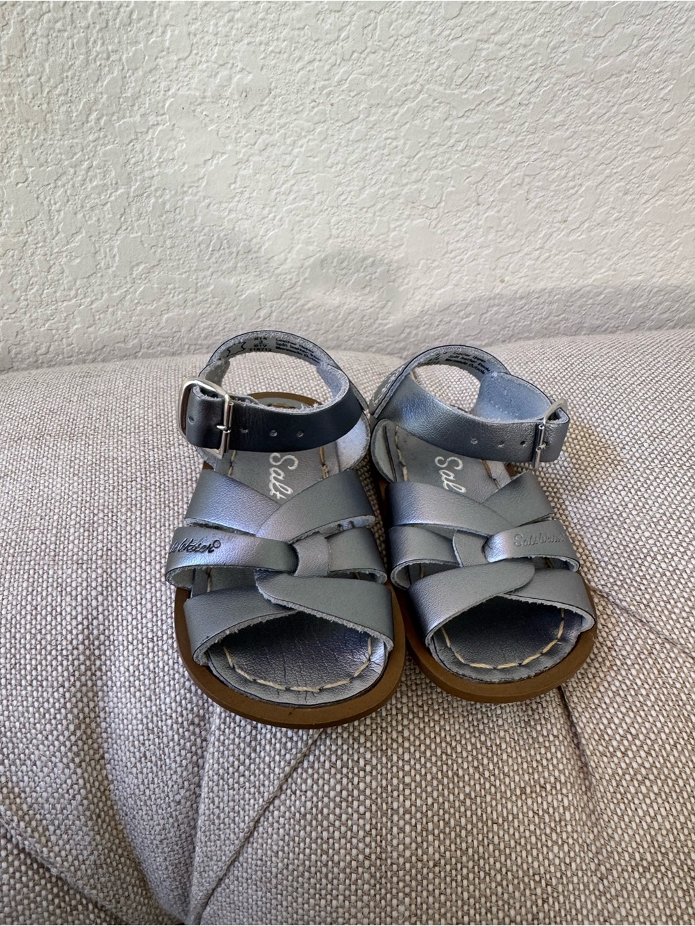 Baby saltwater Silver Leather Sandals with Buckle Strap